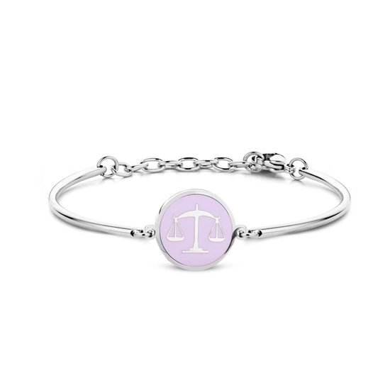 CO88 Collection Zodiac 8CB 90328 Stalen Armband met Hanger - Sterrenbeeld Weegschaal 15 mm - One-size - Zilverkleurig / Pastel Paars