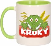1x Kroky beker / mok - groen met wit - 300 ml keramiek - krokodillen bekers