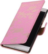 Huawei P8 Lace/Kant Booktype Wallet Cover Roze - Cover Case Hoes