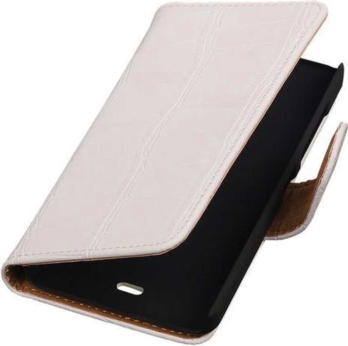 Microsoft Lumia 430 Croco Booktype Wallet Hoesje Wit - Cover Case Hoes