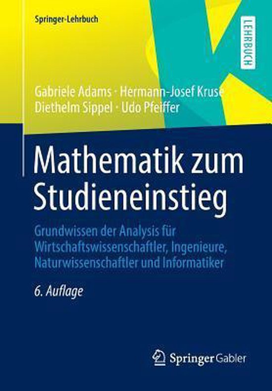 Cover van het leerboek 'Mathematik zum Studieneinstieg', 6e editie, met een blauwe achtergrond en abstracte gele vormen.