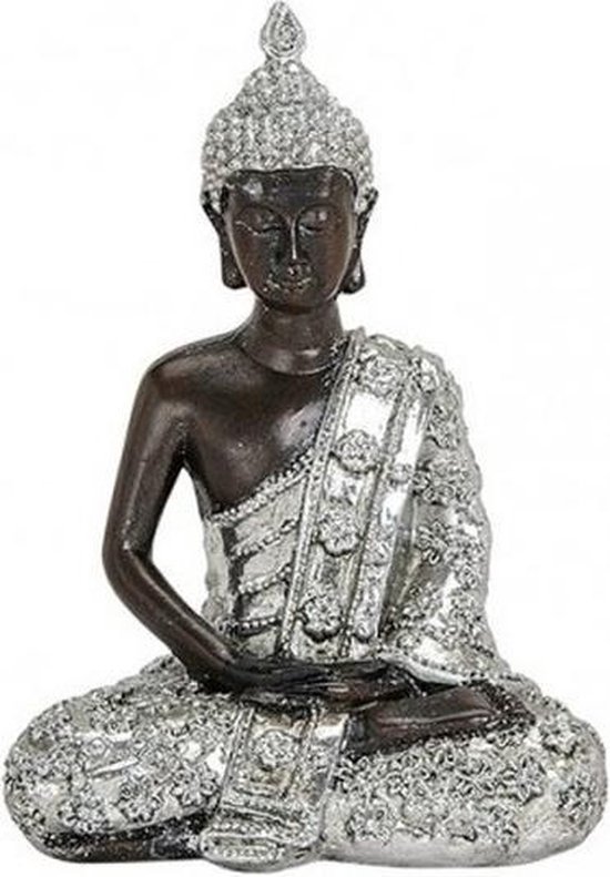 backup ontploffen Kloppen Boeddha beeldje zilver/zwart 15 cm - Tuin decoratie/woonaccessoires Boeddha  beelden | bol.com