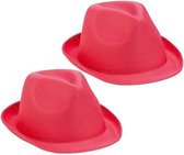 2x Roze trilby verkleed hoedje/gleufhoed - Verkleed accessoire voor volwassenen
