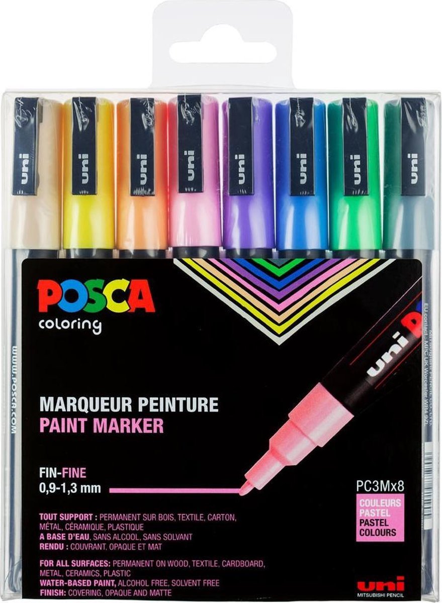 Uni Posca Stiften Pastel Colors PC3M 0.9-1.3 mm lijn | bol