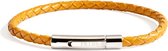 PRINS. Armband PB0022-MUS-19.5 - Heren - Mosterd Geel Gevlochten Leer (4mm), RVS Slot - 19,5 cm