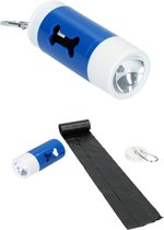 Honden Poepzakjes in Houder met LED Zaklamp – 20 zakjes – Verlichting en Zakjes – Blauw