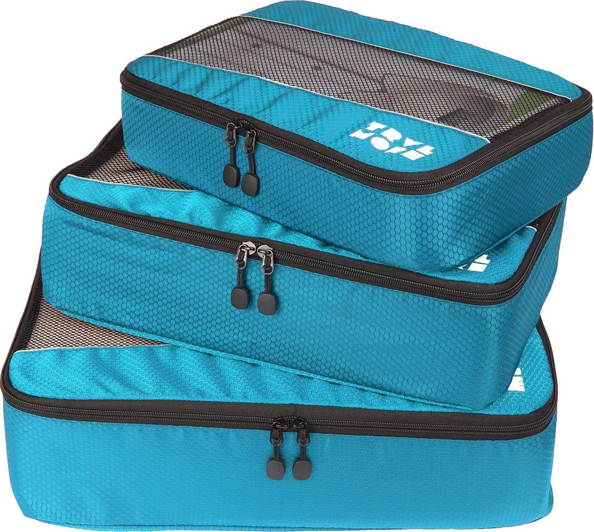TravelMore Packing Cubes Set - Koffer Organizer - Bagage Inpak Kubussen - Pack Compression Cubes - Travel Bag Ordening - Reis Accessoires - Tas Opbergzakken - 3 Stuks - Lichtblauw - TRVLMORE