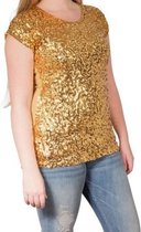 Gouden glitter pailletten disco shirt dames L/XL - Gouden glitter carnaval/ verkleed kleding