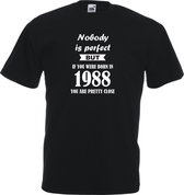 Mijncadeautje - Unisex T-shirt - Nobody is perfect - geboortejaar 1988 - zwart - maat XXL