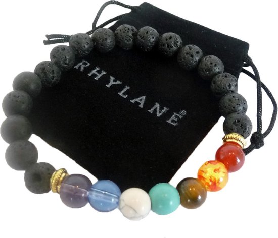 Elastische chakra armband met lavasteen natuursteen – Rhylane
