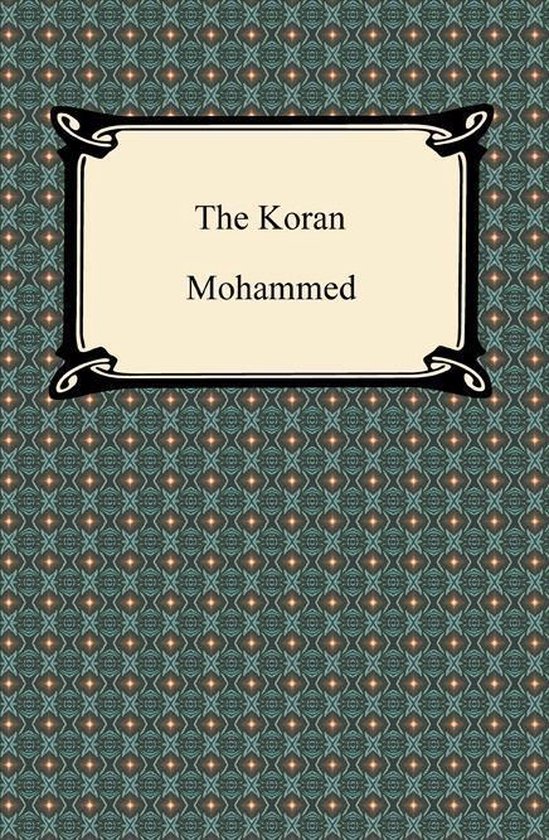 De Koran, Mohammed. Met een decoratieve achtergrond in blauwgroene tinten.