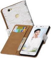 Lace Bookstyle Wallet Case Hoesjes Geschikt voor Huawei Nova Wit