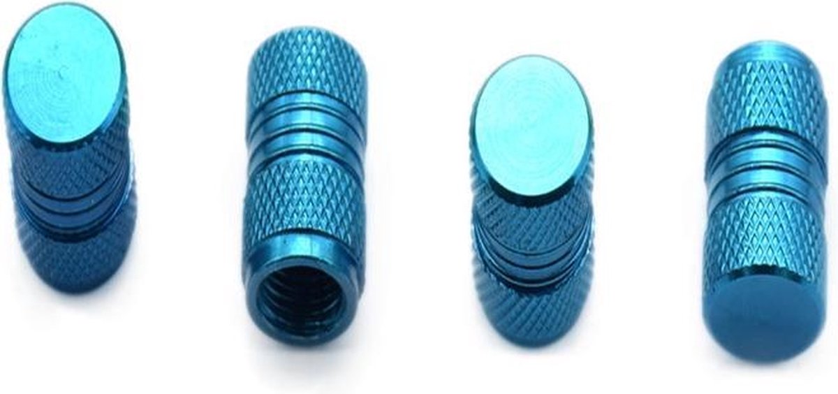 4 Ronde lichtblauwe aluminium ventieldopjes met antislip profiel voor de auto - NBH® - Merkloos