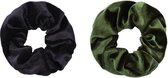 Jumalu scrunchie velvet haarwokkel haarelastiekjes - zwart en legergroen - 2 stuks