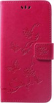 Shop4 - Huawei P Smart Plus Hoesje - Wallet Case Bloemen Vlinder Donker Roze
