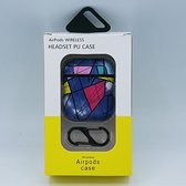 Mozaiek Kunstlederen Case Cover Hoesje geschikt voor Apple Airpods - blauw/rood - met karabijn
