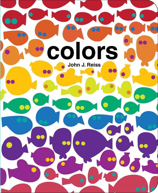 Livre 'colors' de John J. Reiss avec un arc-en-ciel de poissons colorés sur la couverture.