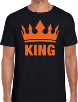 King en oranje kroon t-shirt zwart voor heren - Koningsdag kleding S