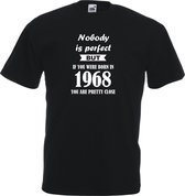 Mijncadeautje - Unisex T-shirt - Nobody is perfect - geboortejaar 1968 - zwart - maat L