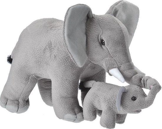 Pluche grijze olifant met jong knuffel 38 cm - Olifanten safaridieren knuffels -... |