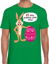 Groen Paas t-shirt Ei will always love you - Pasen shirt voor heren - Pasen kleding XXL
