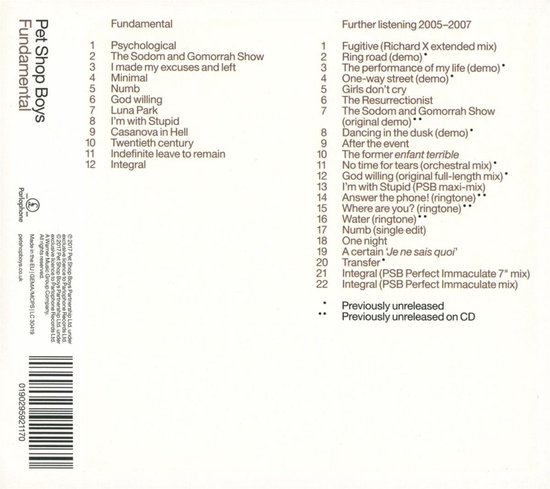 Fundamental: Further Listening 2005-2007 (2CD) - Pet Shop Boys
