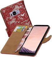 Lace Bookstyle Wallet Case Hoesjes Geschikt voor Samsung Galaxy S8 Plus Rood