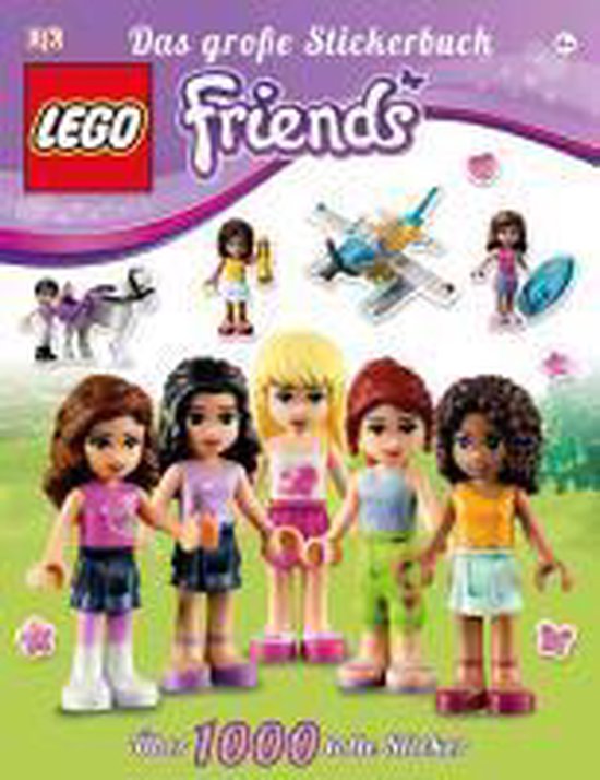 LEGO Friends stickerboek met vijf figuren en tekst 'Das große Stickerbuch' en 'über 1000 tolle Sticker'.