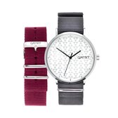 Official GMTRY Horloge - Polygon Series White (1 Watch + 2 Straps Grey & Bordeaux)