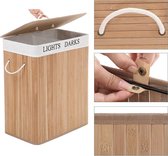 XXL Opvouwbare Bamboe Wassorteer Wasmand Met Deksel & Stoffen Waszak - Light & Dark Laundry Basket - 2 Vakken - 100 Liter