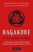 Couverture du livre Hagakure: The Secret Wisdom of the Samurai, avec un symbole noir sur fond rouge.