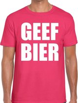 Geef Bier tekst t-shirt roze voor heren - heren feest t-shirts S