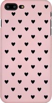 Luxe back cover voor Apple iPhone 7 Plus - iPhone 8 Plus - hoesje met zwarte hartjes - extra stevige hard case roze - love liefde