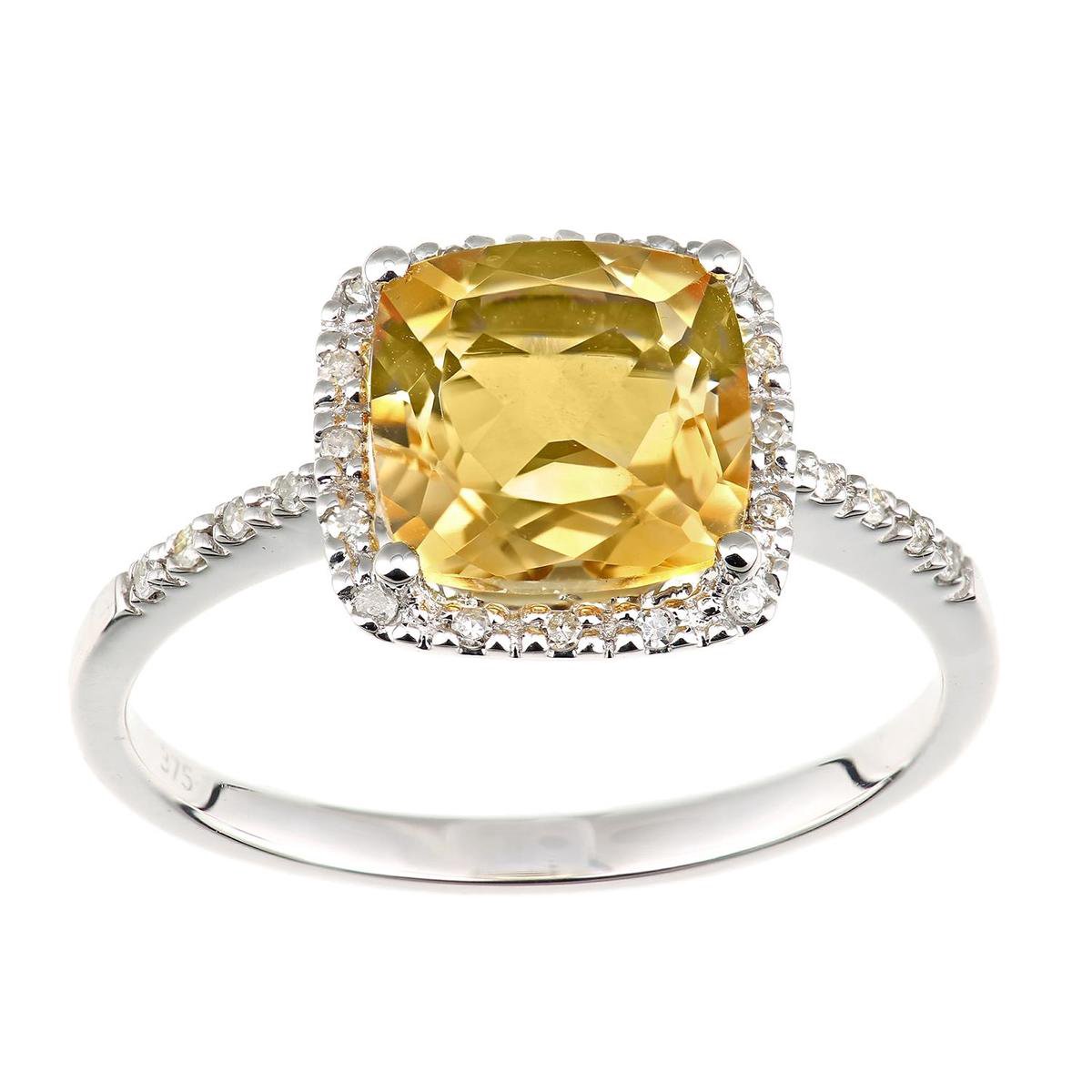 9k Wit Gouden Diamant en Citrien Vierkante Edelsteen Ring | bol.com