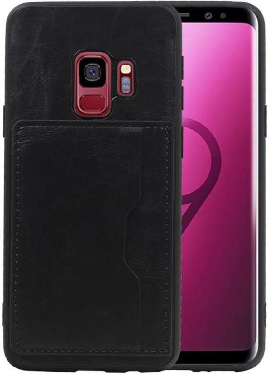 Zwart Staand Back Cover 1 Pasje Hoesje voor Samsung Galaxy S9