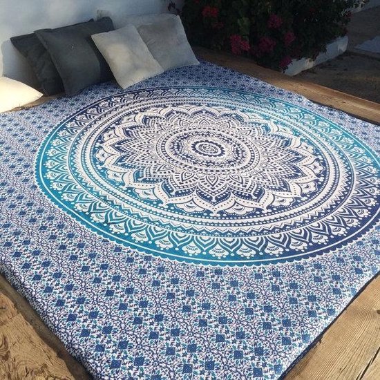 Strandlaken VERSILIA 90x200 Cm - Katoenen Badhanddoek Met Strepen Blauw/Wit