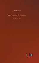 Boek "The Stones of Venice" Volume II van John Ruskin, met een donkerrode kaft en een logo rechtsonder.