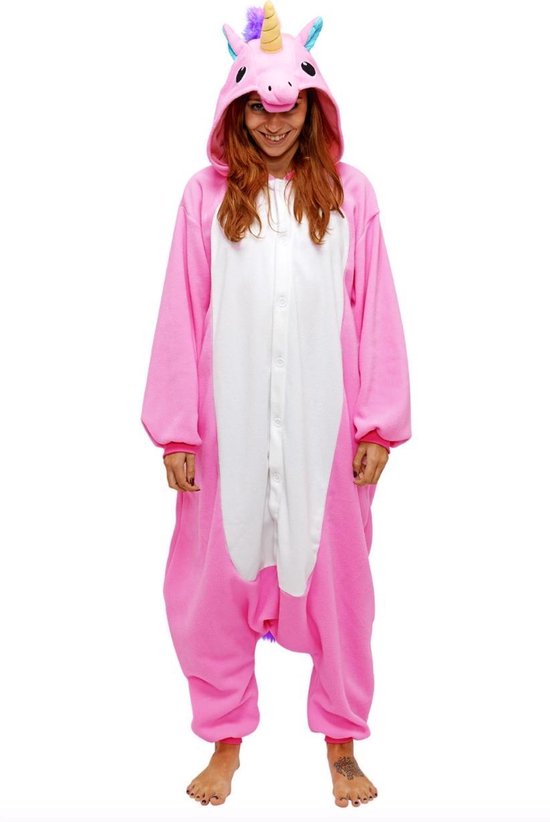 KIMU Onesie eenhoorn pak roze unicorn kostuum - maat XL-XXL - eenhoornpak  jumpsuit huispak | bol.com