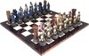 Afbeelding van het spelletje Luxe schaakset - Handbeschilderde Kruisvaarders schaakstukken + houten schaakbord - 66 x 66 cm