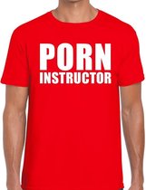 Porn instructor tekst t-shirt rood heren M