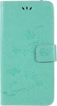 Shop4 - Samsung Galaxy A6 (2018) Hoesje - Wallet Case Bloemen Vlinder Groen