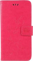Shop4 - Geschikt voor Samsung Galaxy A6 Plus (2018) Hoesje - Wallet Case Bloemen Vlinder Donker Roze