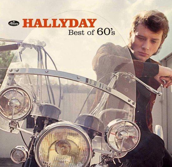 Johnny Hallyday op een motor, met 'Best of 60's' in oranje letters.