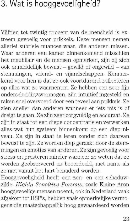 Tekst over hooggevoeligheid, met in het midden het paginanummer 23.