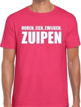 Horen zien zwijgen ZUIPEN t-shirt roze heren M