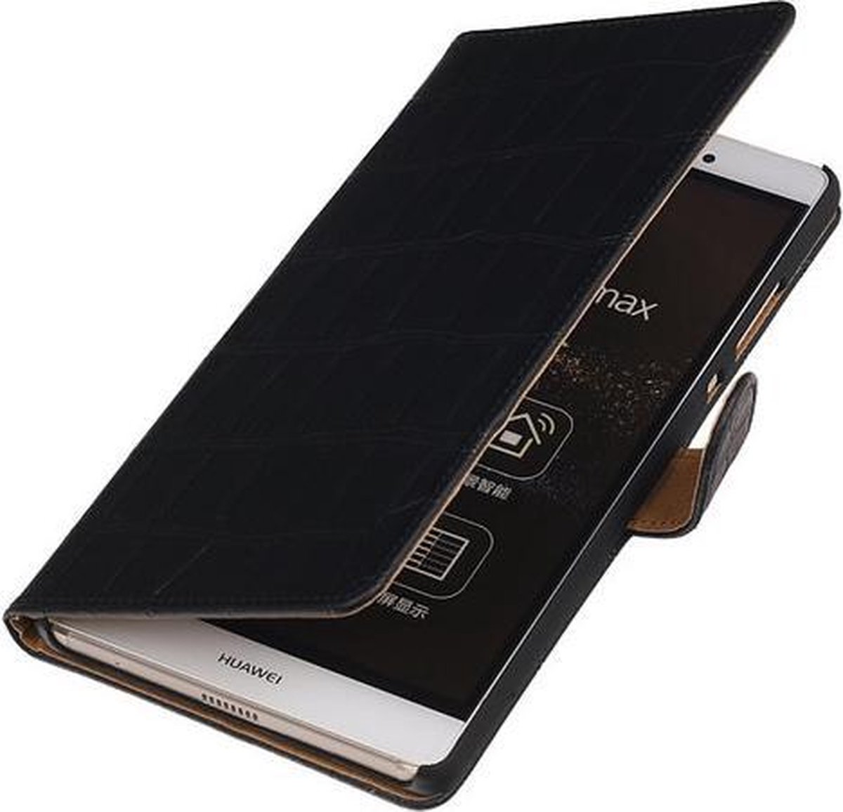 Huawei P8 Max Croco Booktype Wallet Hoesje Zwart - Cover Case Hoes