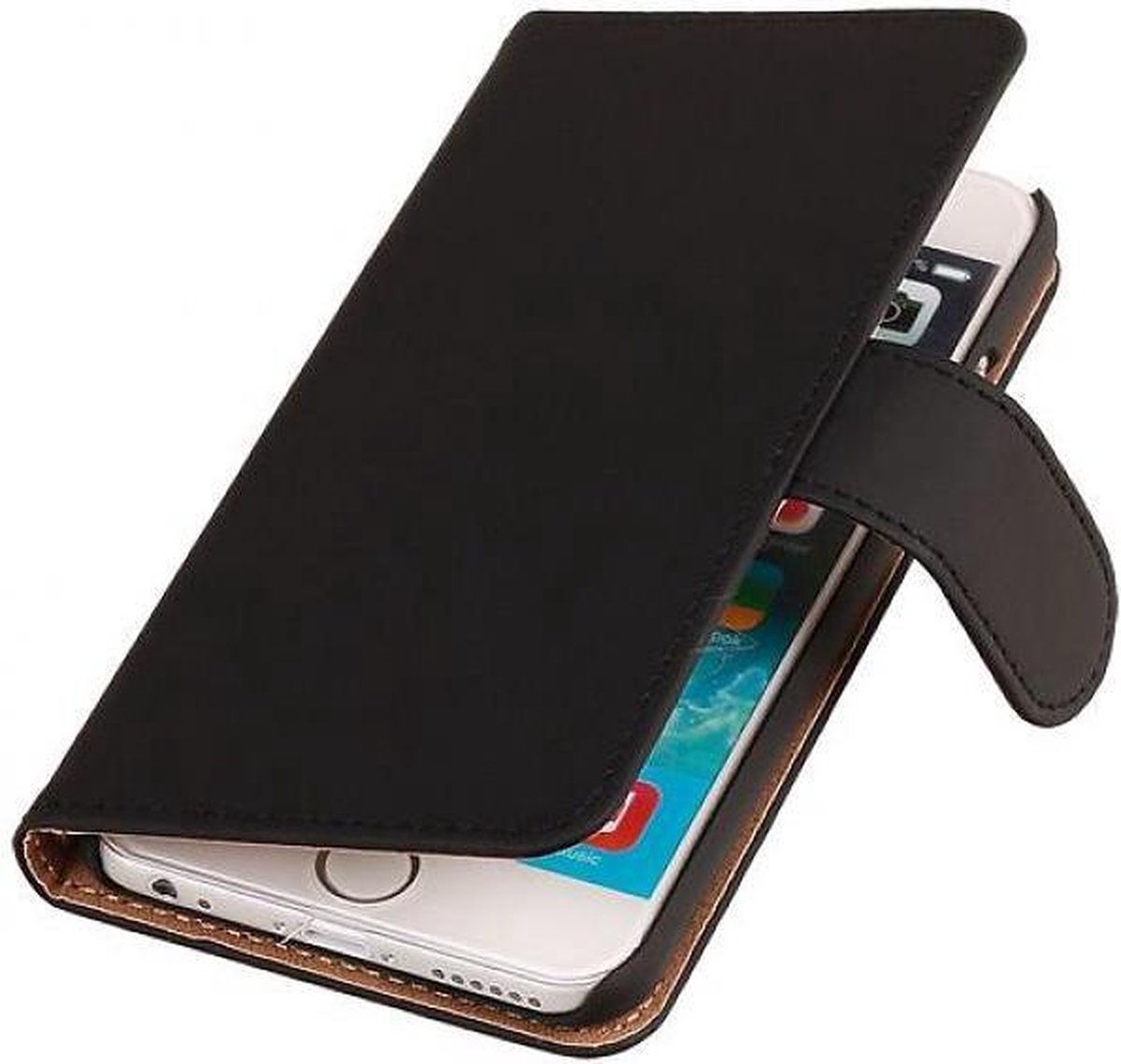 Effen Bookstyle Hoes Geschikt voor iPhone 6 Plus Zwart