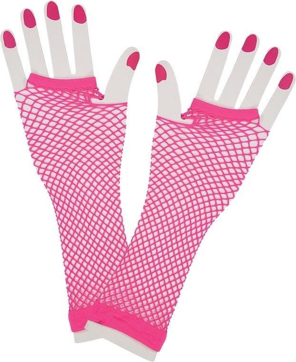 Vingerloze lange net-handschoenen neon roze