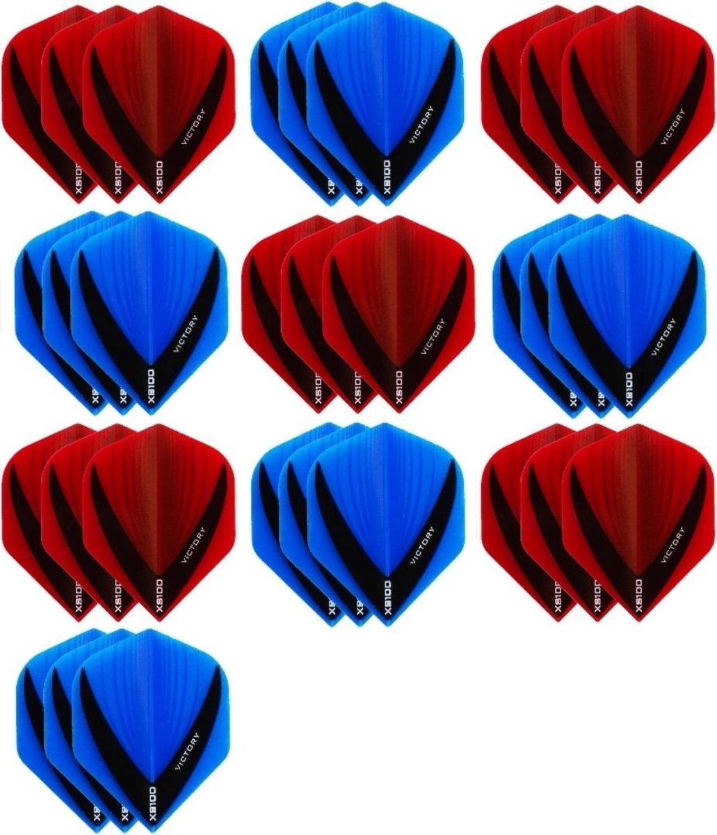 10 sets (30 stuks) - XS100 Vista flights - duo kleur pakket - Aqua/Blauw en Rood - flights - dartflights