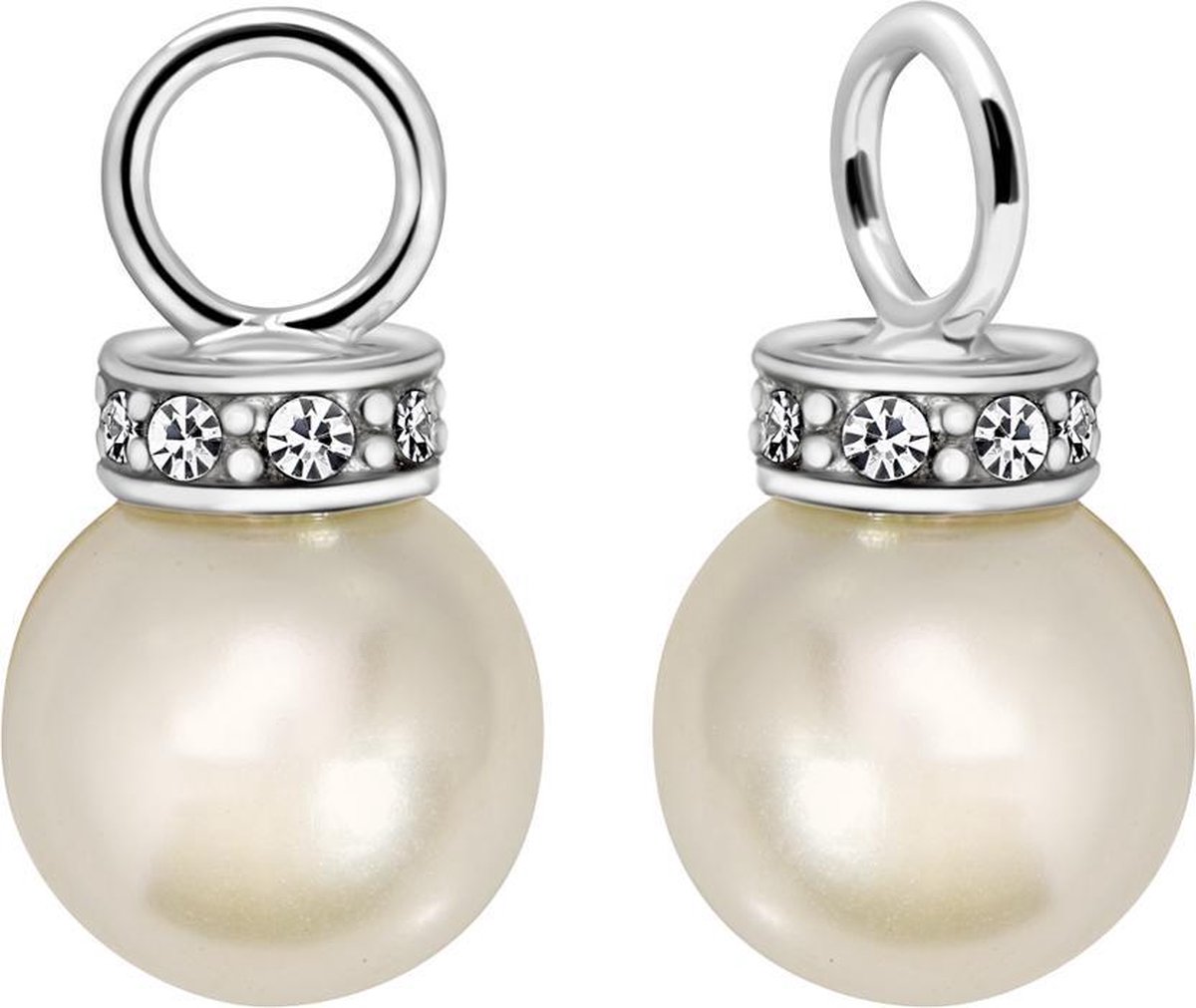 Quiges - Oorbedels Hanger met Kunst Parels en Zirkonia's voor Hoop Oorringen - Dames Oorbellen - 925 Zilver Rhodium - ESE014